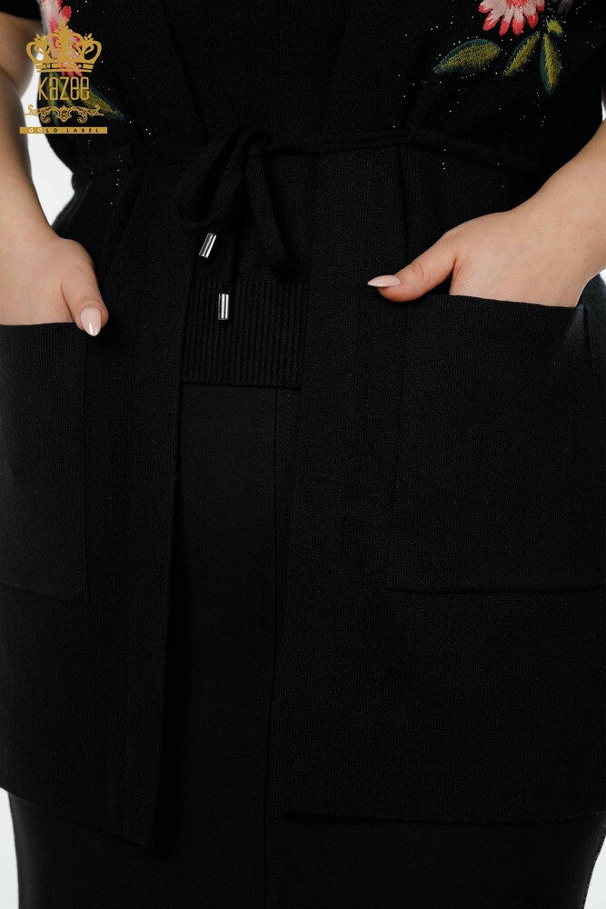 All'ingrosso Gilet da donna - Motivo floreale - Nero - 16804 | KAZEE - 6