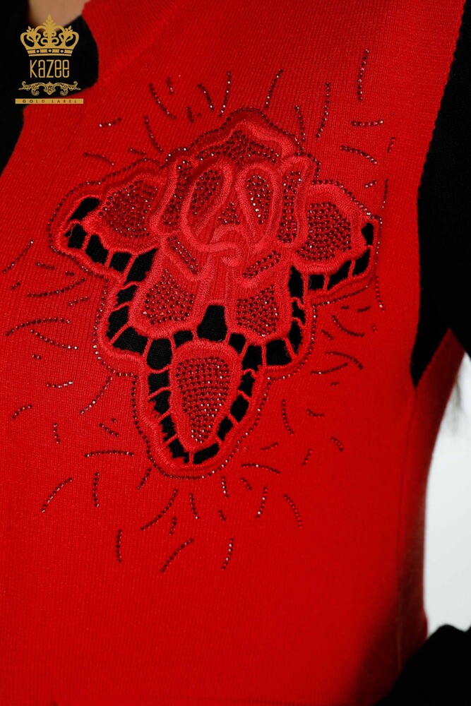 Ingrosso Gilet Donna - Pietra Ricamato - Rosso - 16830 | KAZEE - 4