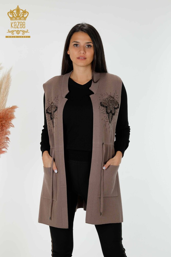 Ingrosso Gilet Donna - Pietra Ricamata - Visone - 16830 | KAZEE - 1