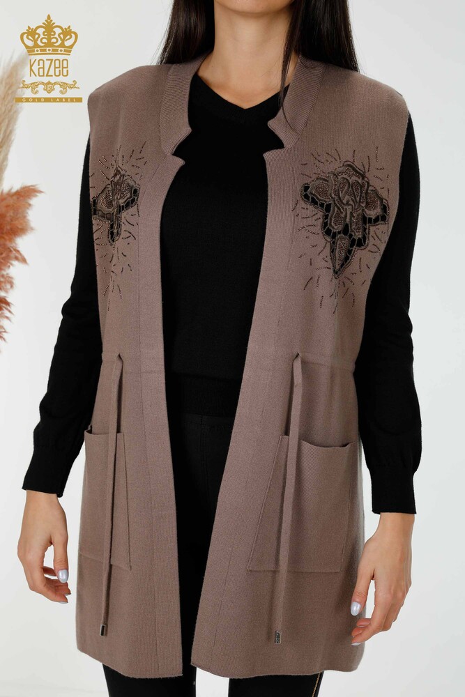 Ingrosso Gilet Donna - Pietra Ricamata - Visone - 16830 | KAZEE - 2