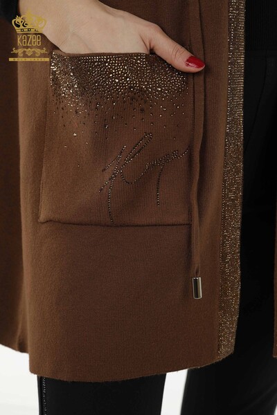 Tasca per gilet da donna all'ingrosso dettagliata marrone - 30308 | KAZEE - Thumbnail