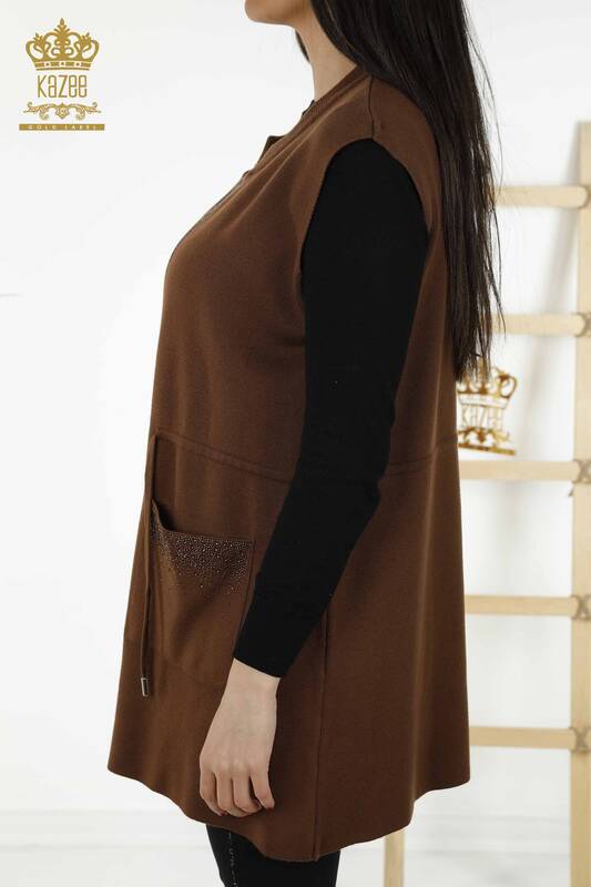 Tasca per gilet da donna all'ingrosso dettagliata marrone - 30308 | KAZEE
