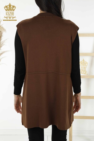 Tasca per gilet da donna all'ingrosso dettagliata marrone - 30308 | KAZEE - 7