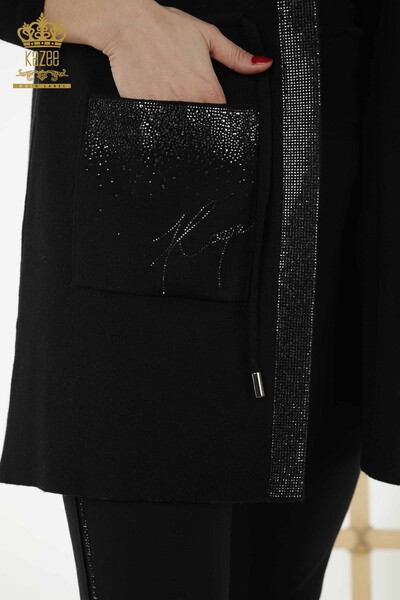 Tasca della maglia delle donne all'ingrosso nera dettagliata - 30308 | KAZEE - Thumbnail