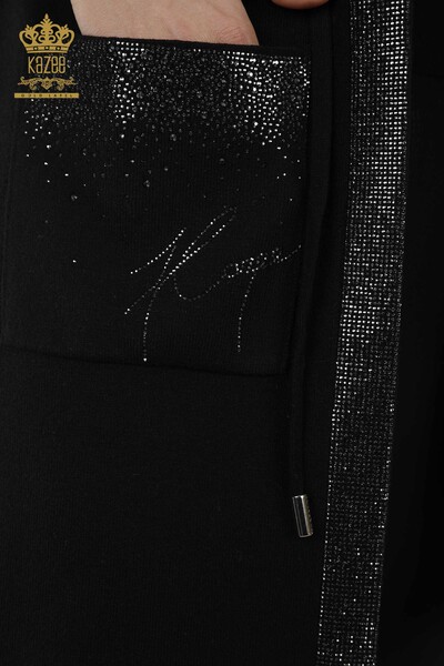 Tasca della maglia delle donne all'ingrosso nera dettagliata - 30308 | KAZEE - Thumbnail