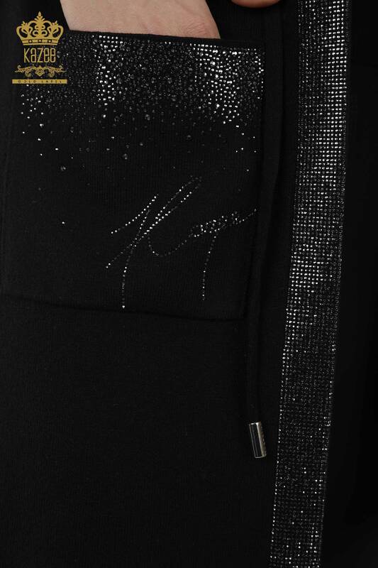Tasca della maglia delle donne all'ingrosso nera dettagliata - 30308 | KAZEE