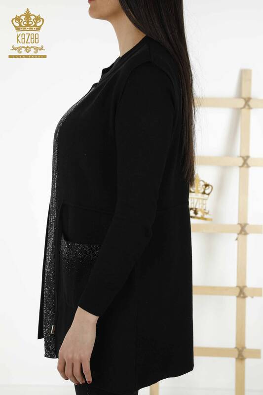 Tasca della maglia delle donne all'ingrosso nera dettagliata - 30308 | KAZEE