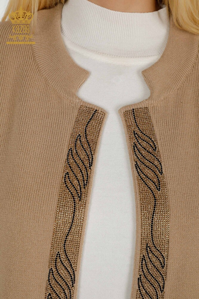 All'ingrosso Gilet da donna - Colorato Pietra Ricamato - Beige - 30617 | KAZEE - 3