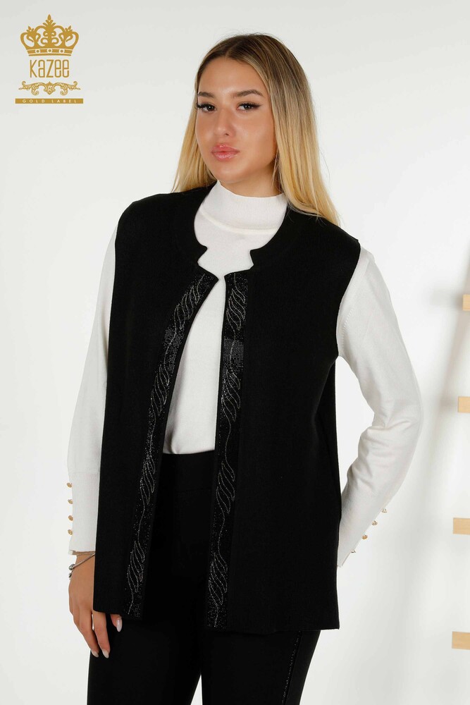 All'ingrosso Gilet da donna - Colorato Pietra Ricamato - Nero - 30617 | KAZEE - 1