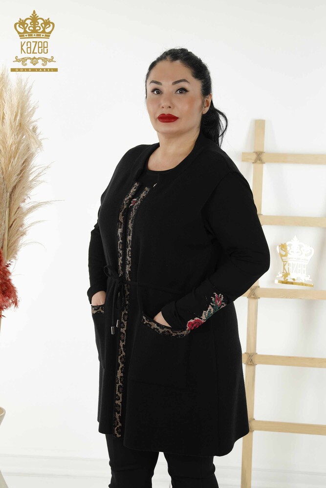 All'ingrosso Gilet da donna - Leopardo Pietra ricamata - Nero - 30261 | KAZEE - 1
