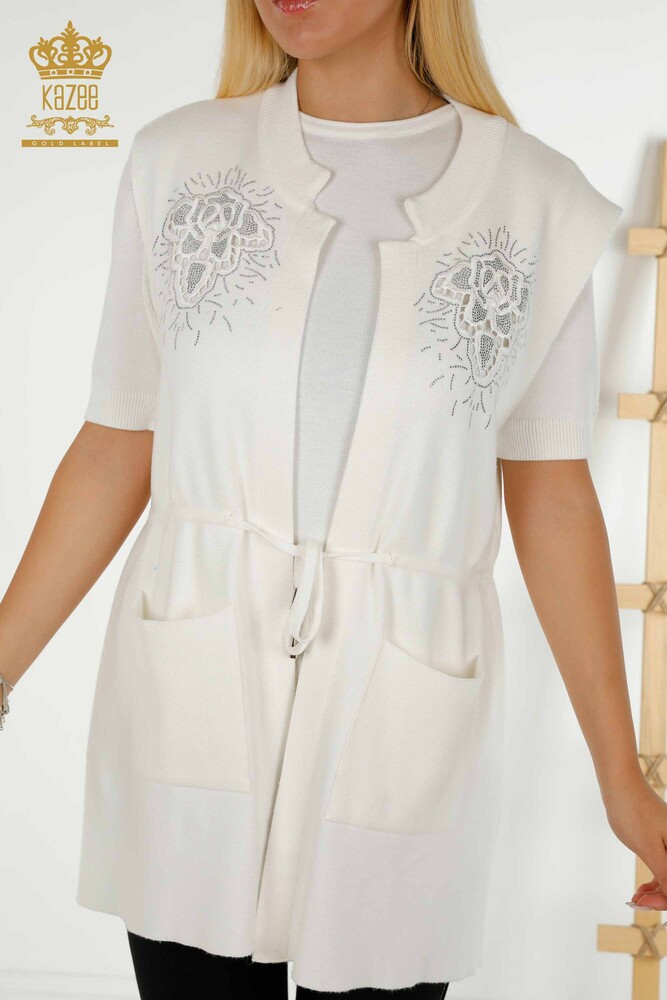 All'ingrosso Gilet da donna - Ricamato pietra - Ecru - 16830 | KAZEE - 2