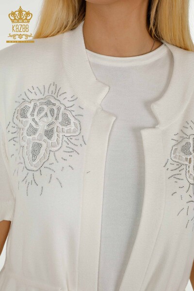 All'ingrosso Gilet da donna - Ricamato pietra - Ecru - 16830 | KAZEE - 3