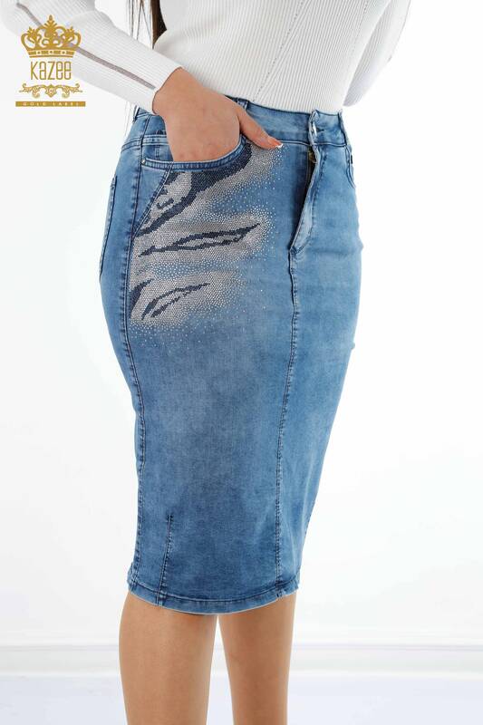 İngrosso Gonna jeans da donna - Colorata Pietre Ricamata - Modellato - Viscosa - 4185 | KAZEE