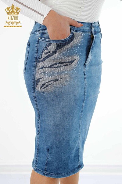İngrosso Gonna jeans da donna - Colorata Pietre Ricamata - Modellato - Viscosa - 4185 | KAZEE - Thumbnail