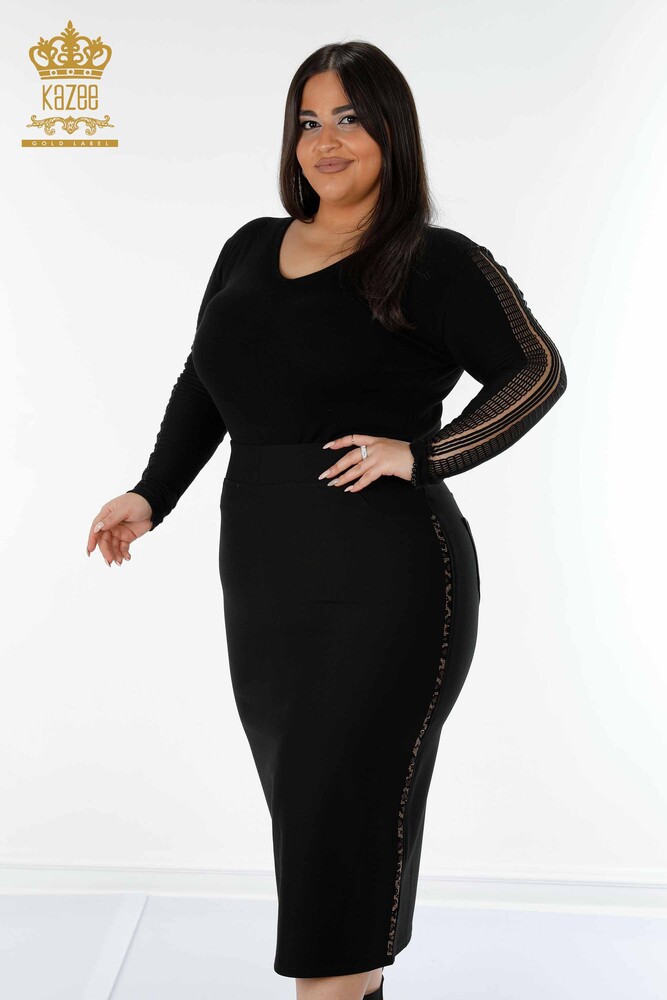 All'ingrosso Gonna da donna - Leopardo Strisce Pietra ricamata - Nero - 4209 | KAZEE - 1