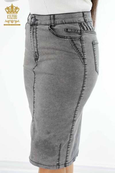 İngrosso Gonna di jeans da donna - Colorata Pietra ricamata - Kazee dettagliato - Tasca - 4180 | KAZEE - Thumbnail