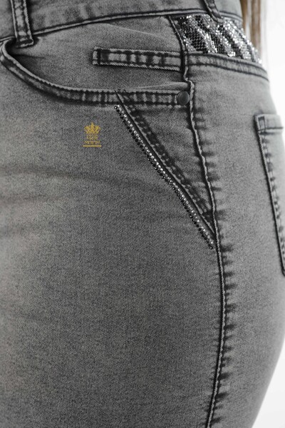 İngrosso Gonna di jeans da donna - Colorata Pietra ricamata - Kazee dettagliato - Tasca - 4180 | KAZEE - Thumbnail
