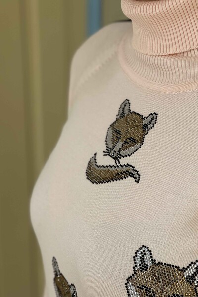 Maglieria da donna all'ingrosso maglione dolcevita ricamato pietra - 15886 | KAZEE - Thumbnail