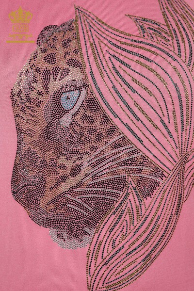 All'ingrosso Maglieria da donna - Manica corta - Motivo Tigre e Foglia - Pietra Ricamata - 16949 | KAZEE - Thumbnail