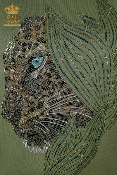All'ingrosso Maglieria da donna - Manica corta - Motivo Tigre e Foglia - Pietra Ricamata - 16949 | KAZEE - Thumbnail