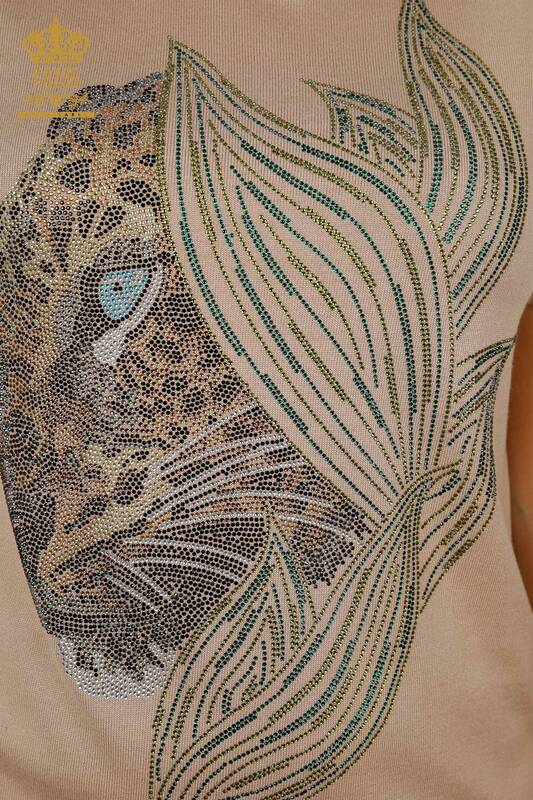 All'ingrosso Maglieria da donna - Manica corta - Motivo Tigre e Foglia - Pietra Ricamata - 16949 | KAZEE