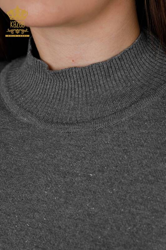 Maglieria da donna all'ingrosso Glitter Transizione manica corta colletto rialzato basic - 16685 | KAZEE