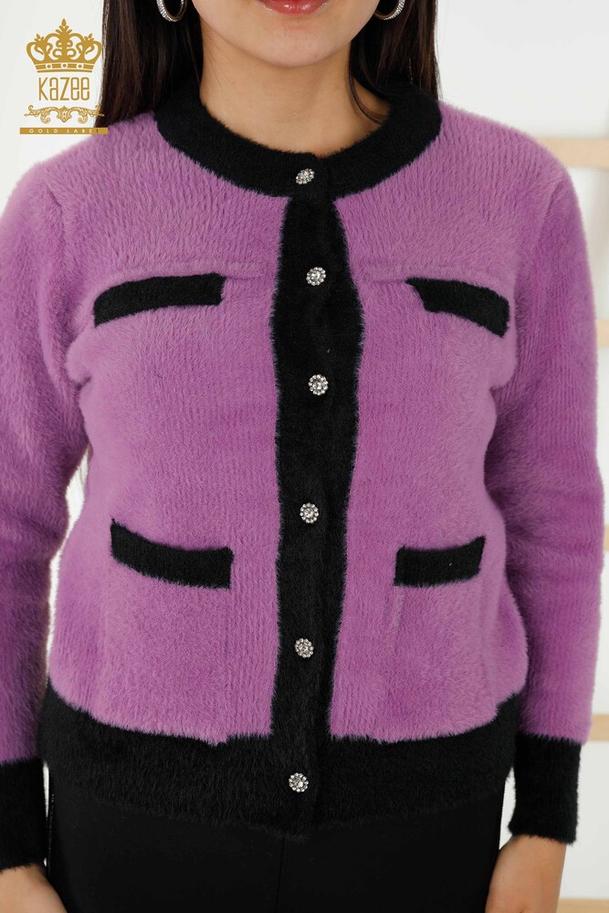 All'Ingrosso Maglieria Donna Cardigan Angora Bottoni - Lilla - 30094 | KAZEE - 2