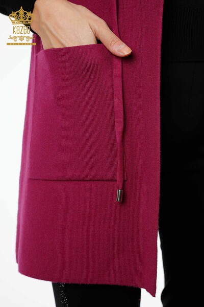 All'ingrosso Maglieria da donna Gilet - Fiore colorato ricamato Tasca - Lungo - 16844 | KAZEE - 4