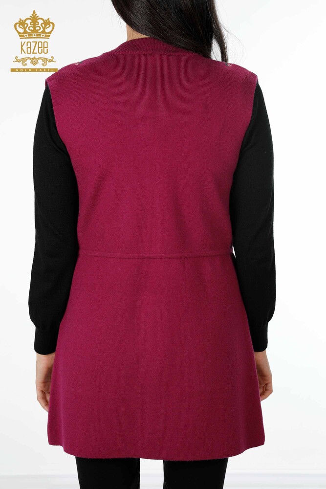 All'ingrosso Maglieria da donna Gilet - Fiore colorato ricamato Tasca - Lungo - 16844 | KAZEE - 7