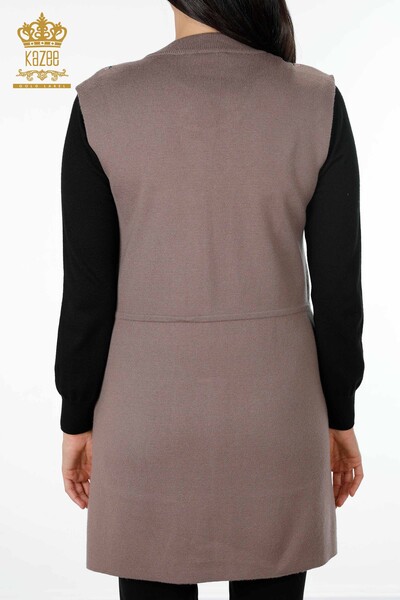 All'ingrosso Maglieria da donna Gilet - Fiore colorato ricamato Tasca - Lungo - 16844 | KAZEE - 23