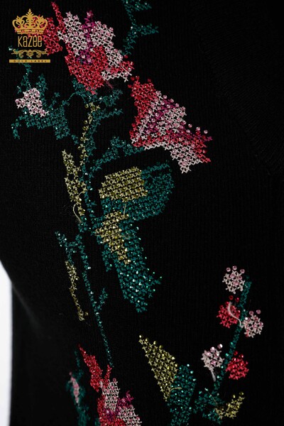All'ingrosso Maglieria da donna Gilet - Fiore colorato ricamato Tasca - Lungo - 16844 | KAZEE - Thumbnail