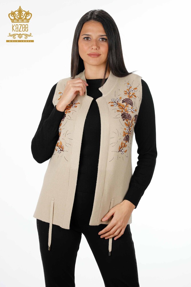 Ingrosso Maglieria Donna Gilet - Corto - Ricamato Fiori Ricamato Pietra - 16814 | KAZEE - 1