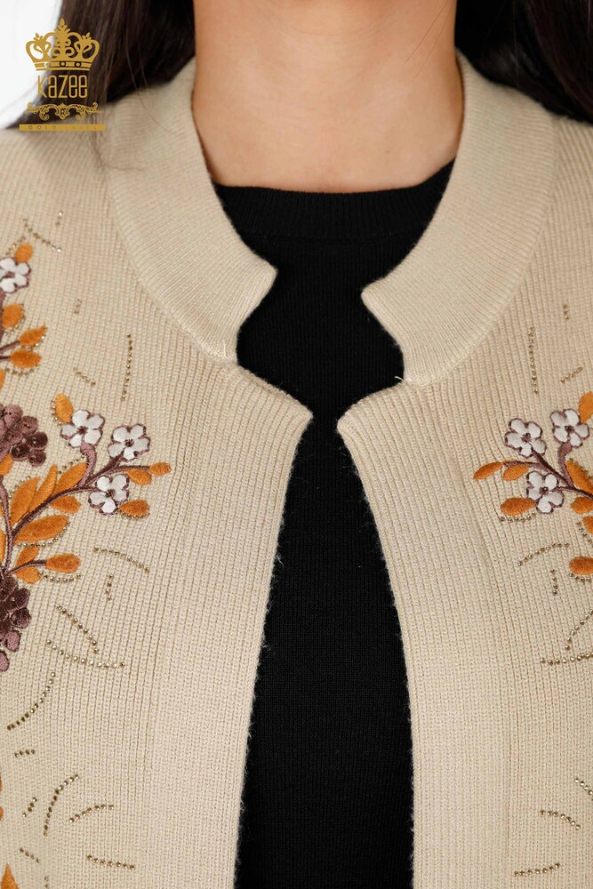Ingrosso Maglieria Donna Gilet - Corto - Ricamato Fiori Ricamato Pietra - 16814 | KAZEE - 6
