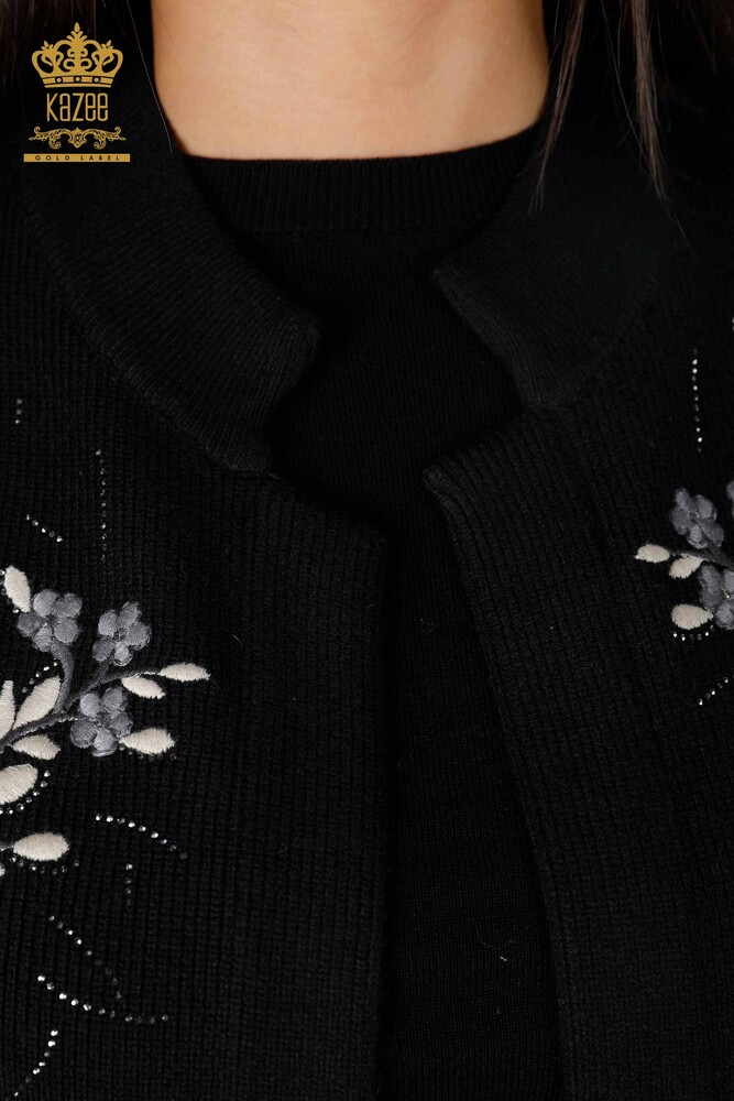 Ingrosso Maglieria Donna Gilet - Corto - Ricamato Fiori Ricamato Pietra - 16814 | KAZEE - 20
