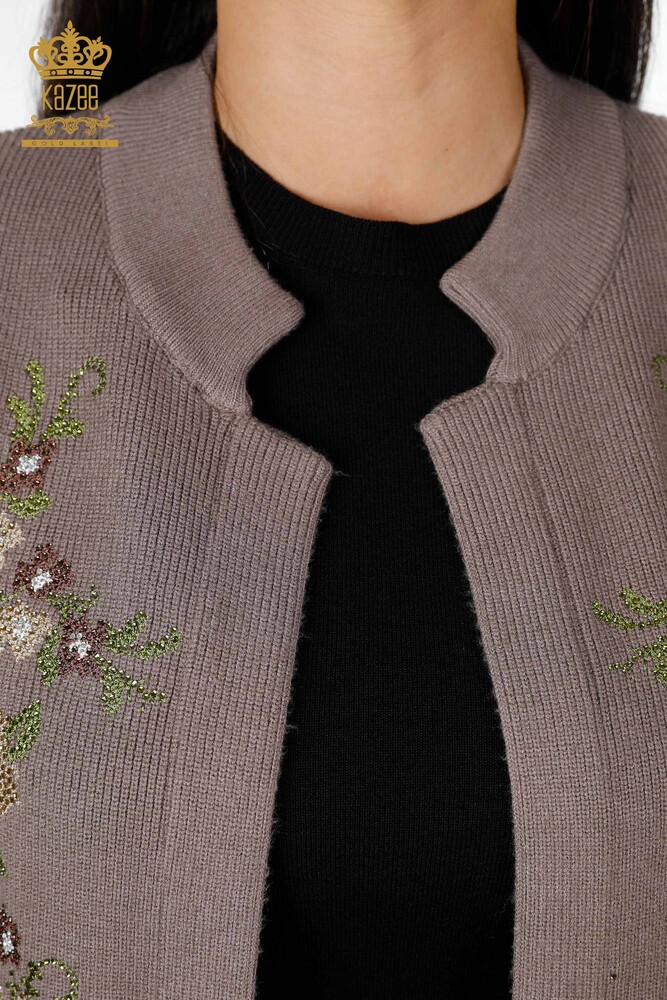 Ingrosso Maglieria Donna Gilet Corto Ricamato Fiori - Ricamato Pietra - 16836 | KAZEE - 13