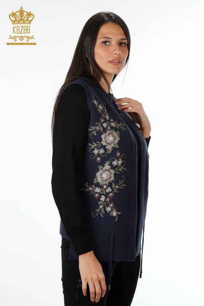 Ingrosso Maglieria Donna Gilet Corto Ricamato Fiori - Ricamato Pietra - 16836 | KAZEE - 17