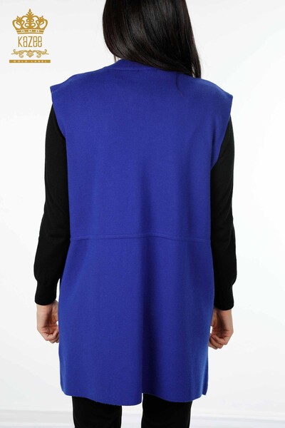 Ingrosso Maglieria Donna Gilet Motivo Floreale - Lungo - Pietra Ricamata - 16809 | KAZEE - 6