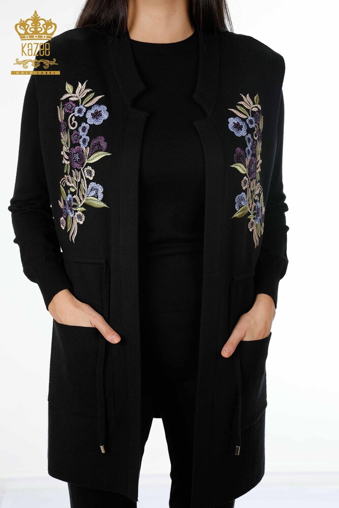 All'ingrosso Maglieria da donna Gilet - Ricamo pietra - Motivo floreale - 16835 | KAZEE - 8