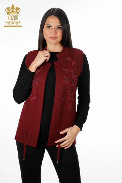 All'Ingrosso Maglieria Donna Gilet - Ricamo Pietre Ricamato - Corto - Modellato Floreale - 16839 | KAZEE - 1
