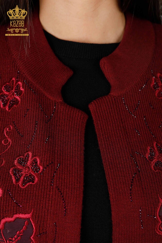 All'Ingrosso Maglieria Donna Gilet - Ricamo Pietre Ricamato - Corto - Modellato Floreale - 16839 | KAZEE - 3