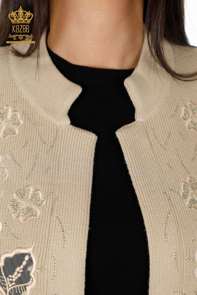 All'Ingrosso Maglieria Donna Gilet - Ricamo Pietre Ricamato - Corto - Modellato Floreale - 16839 | KAZEE - 10