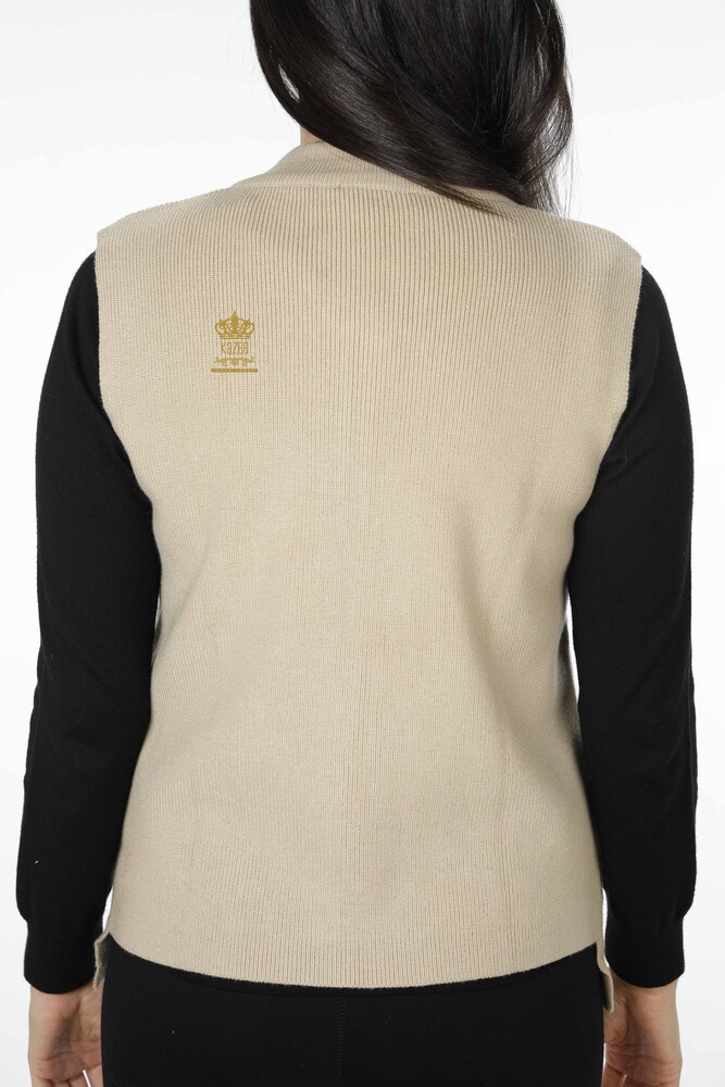 All'Ingrosso Maglieria Donna Gilet - Ricamo Pietre Ricamato - Corto - Modellato Floreale - 16839 | KAZEE - 15