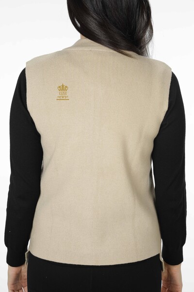 All'Ingrosso Maglieria Donna Gilet - Ricamo Pietre Ricamato - Corto - Modellato Floreale - 16839 | KAZEE - 15