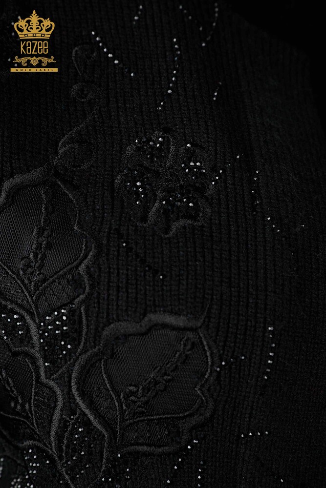 All'Ingrosso Maglieria Donna Gilet - Ricamo Pietre Ricamato - Corto - Modellato Floreale - 16839 | KAZEE - 19