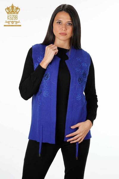 All'Ingrosso Maglieria Donna Gilet - Ricamo Pietre Ricamato - Corto - Modellato Floreale - 16839 | KAZEE - 23