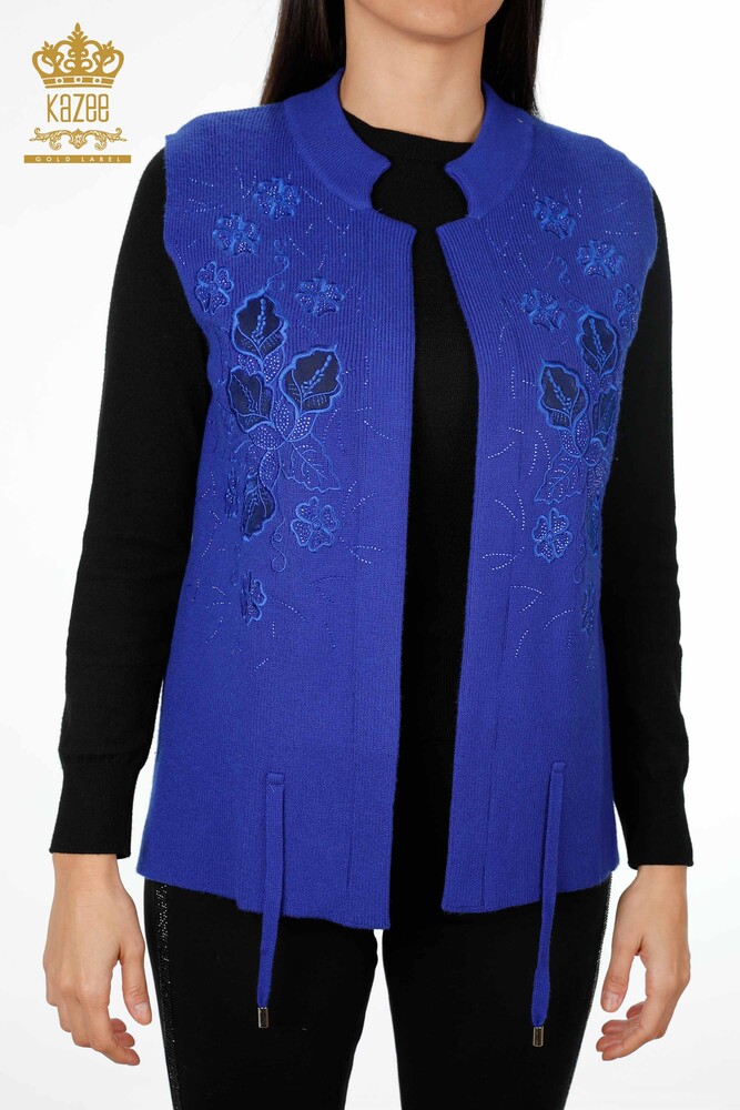 All'Ingrosso Maglieria Donna Gilet - Ricamo Pietre Ricamato - Corto - Modellato Floreale - 16839 | KAZEE - 24