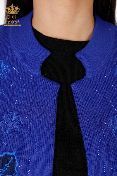 All'Ingrosso Maglieria Donna Gilet - Ricamo Pietre Ricamato - Corto - Modellato Floreale - 16839 | KAZEE - 25