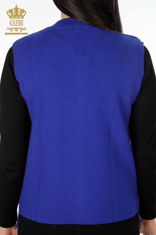 All'Ingrosso Maglieria Donna Gilet - Ricamo Pietre Ricamato - Corto - Modellato Floreale - 16839 | KAZEE - 28