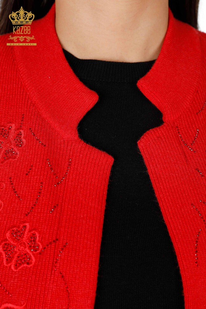 All'Ingrosso Maglieria Donna Gilet - Ricamo Pietre Ricamato - Corto - Modellato Floreale - 16839 | KAZEE - 32