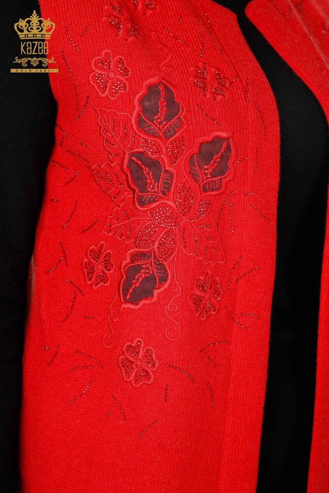 All'Ingrosso Maglieria Donna Gilet - Ricamo Pietre Ricamato - Corto - Modellato Floreale - 16839 | KAZEE - 33